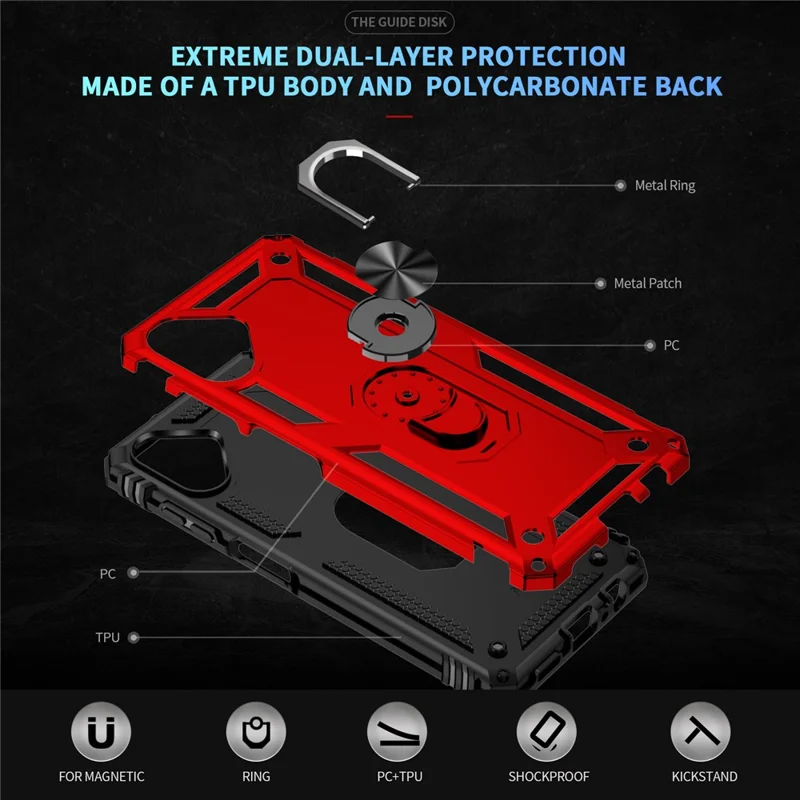 For Samsung Galaxy A06 4G Case PC+TPU Phone Cover with Rotary Ring Kickstand - Red
