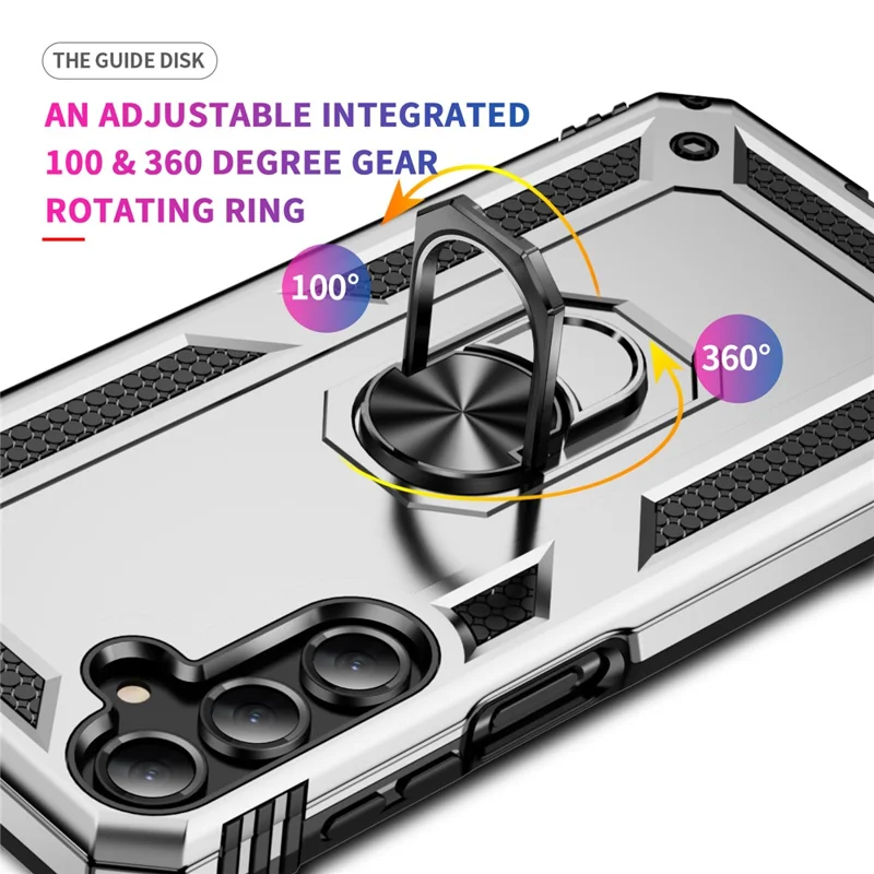 For Samsung Galaxy A16 5G / A16 4G Case PC+TPU Phone Cover with Rotary Ring Kickstand - Silver