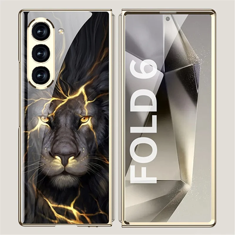 GKK Pour Samsung Galaxy Z Fold6 5G Électroque Électrople le Motif Imprimé Verre Tempéré + pc Couverture de Téléphon - Bloquer A