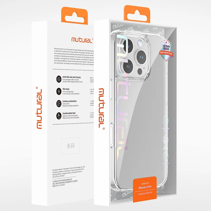 MUTURAL For iPhone 16 Pro Case Rounded Edge TPU+PC Clear Phone Cover