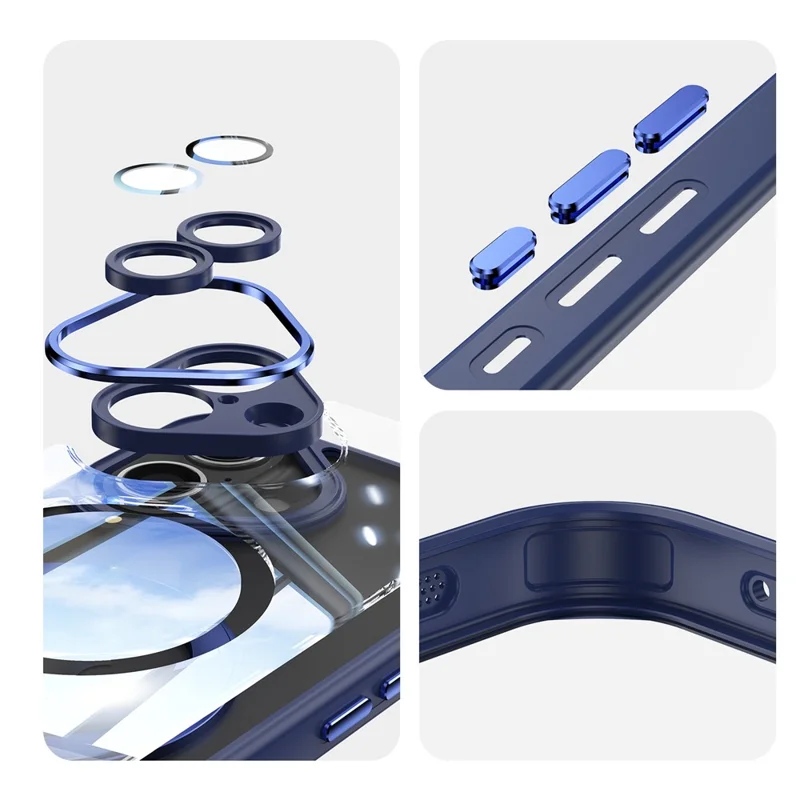 Für Iphone 16 Plus -fall Rotatable Magnetischer TPU+PC -telefonabdeckung Mit Lens Film - Blau