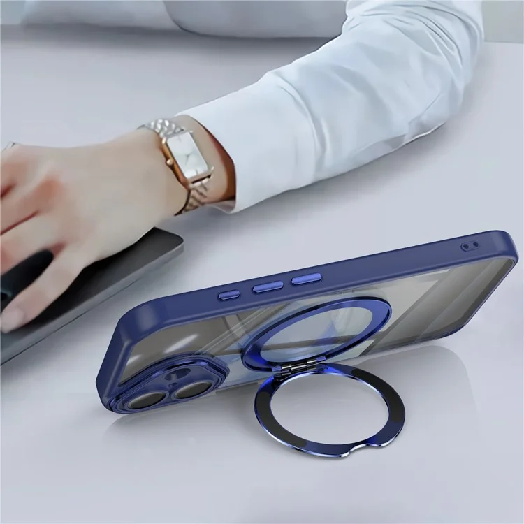 Pour Iphone 16 Case Rotatif de Rotation de Kickstand Tpu + Couverture de Téléphone pc Avec Film D'objectif - Bleu