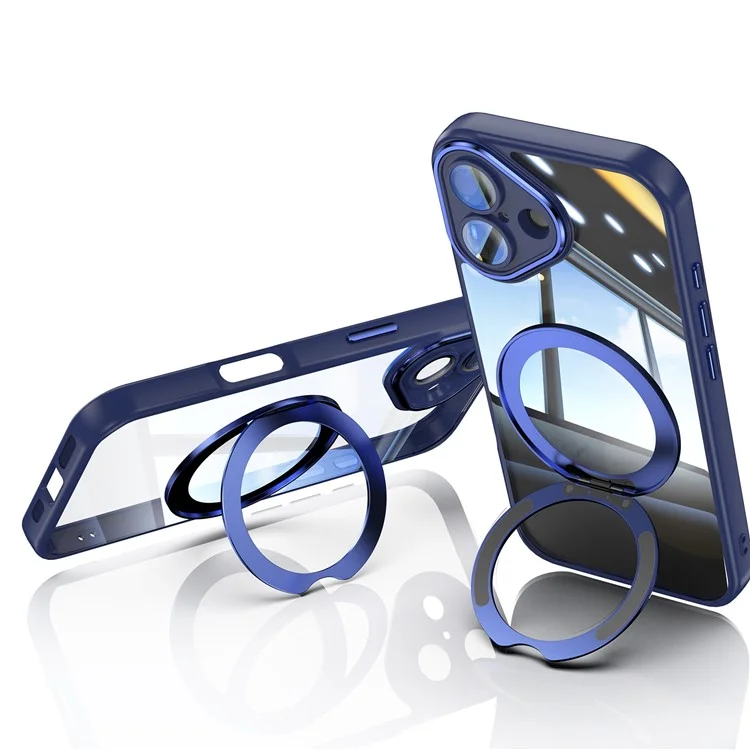 Pour Iphone 16 Case Rotatif de Rotation de Kickstand Tpu + Couverture de Téléphone pc Avec Film D'objectif - Bleu