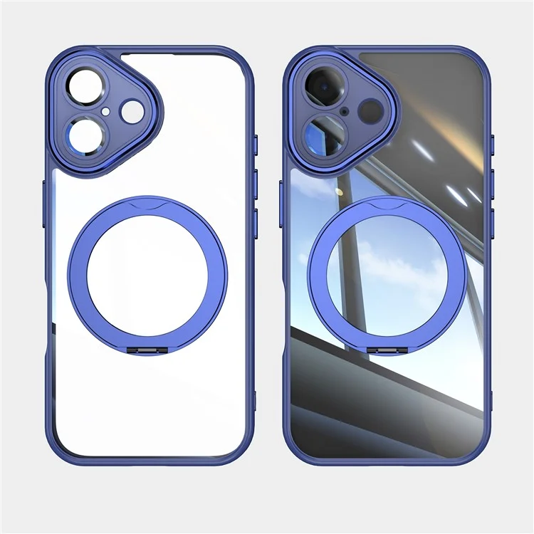 Pour Iphone 16 Case Rotatif de Rotation de Kickstand Tpu + Couverture de Téléphone pc Avec Film D'objectif - Bleu