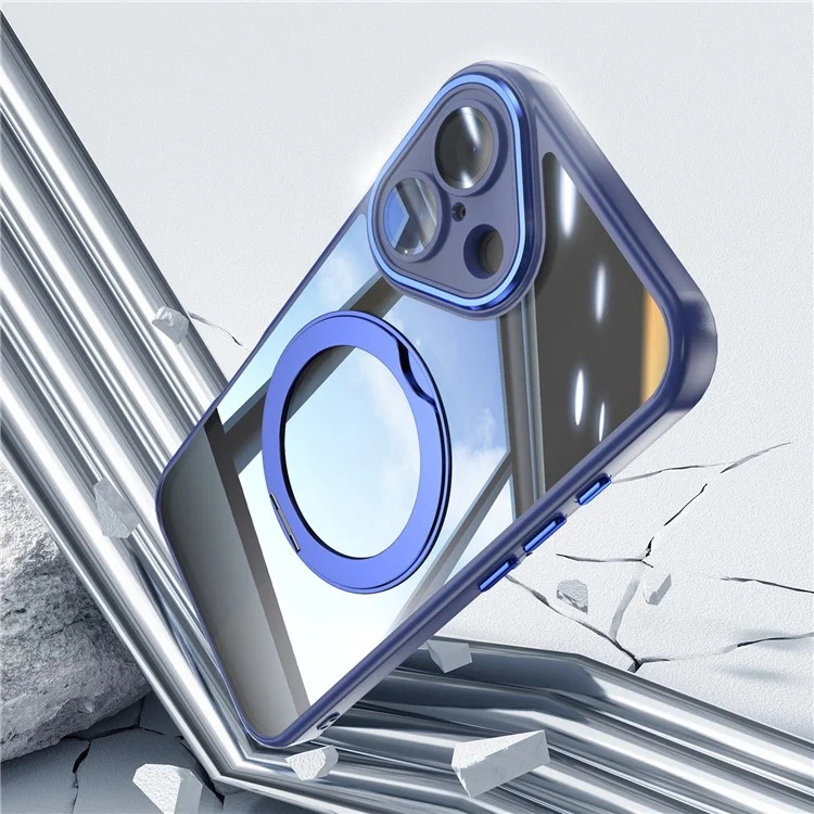 Pour Iphone 16 Case Rotatif de Rotation de Kickstand Tpu + Couverture de Téléphone pc Avec Film D'objectif - Bleu