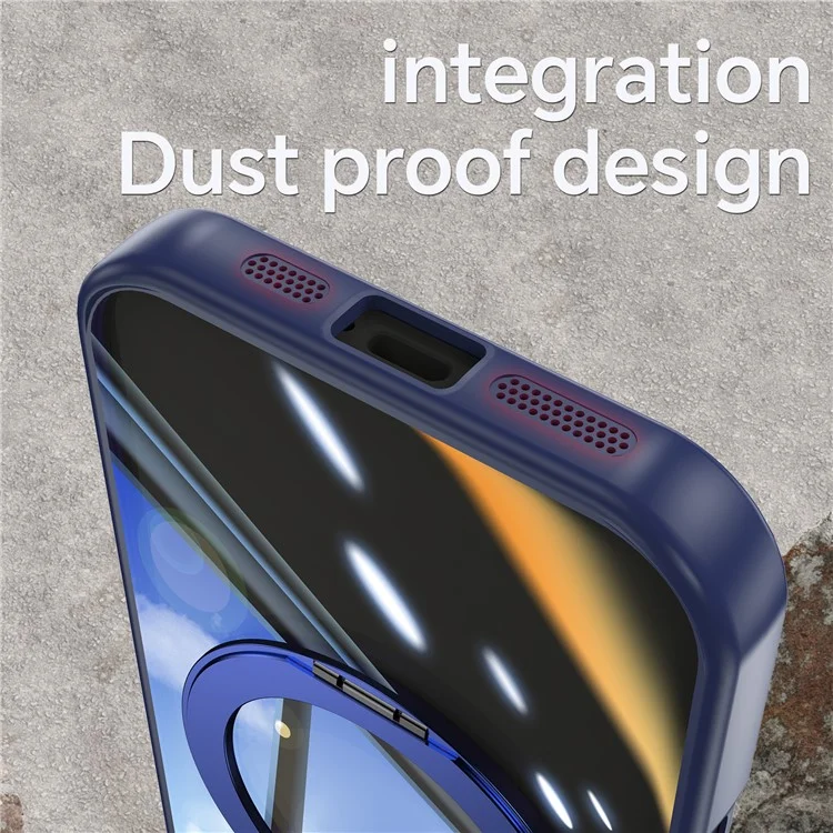 Pour Iphone 16 Case Rotatif de Rotation de Kickstand Tpu + Couverture de Téléphone pc Avec Film D'objectif - Bleu