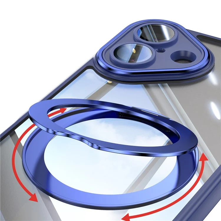Pour Iphone 16 Case Rotatif de Rotation de Kickstand Tpu + Couverture de Téléphone pc Avec Film D'objectif - Bleu
