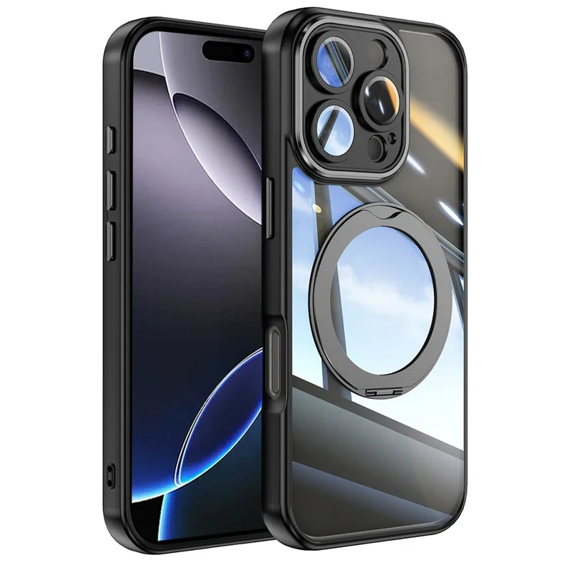Para Iphone 16 Pro Max Case Rotatable Magnetic Kickstand TPU+PC Tone - Preto