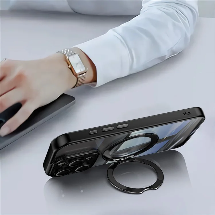 Für Iphone 16 Pro Case Rotatable Magnetic Kickstand TPU+PC -telefonabdeckung Mit Linsenfilm - Schwarz