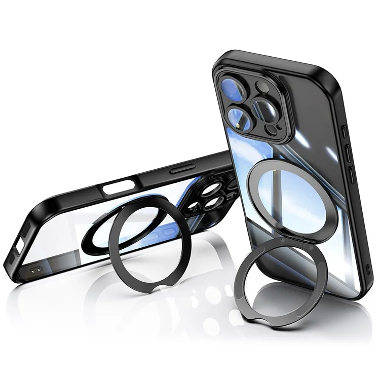 Für Iphone 16 Pro Case Rotatable Magnetic Kickstand TPU+PC -telefonabdeckung Mit Linsenfilm - Schwarz