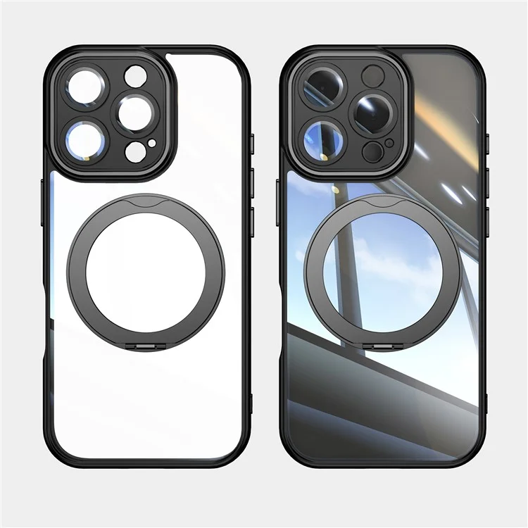 Für Iphone 16 Pro Case Rotatable Magnetic Kickstand TPU+PC -telefonabdeckung Mit Linsenfilm - Schwarz