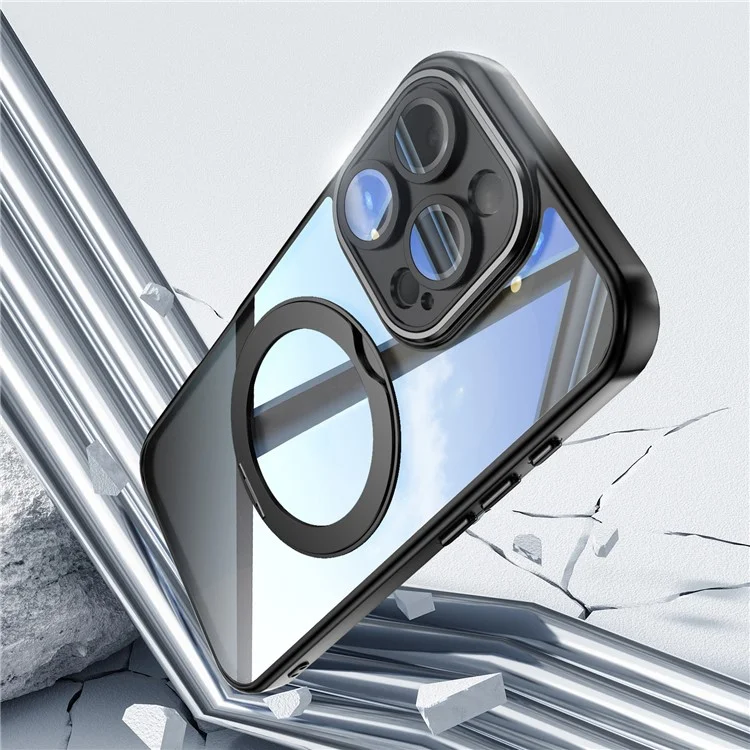 Für Iphone 16 Pro Case Rotatable Magnetic Kickstand TPU+PC -telefonabdeckung Mit Linsenfilm - Schwarz