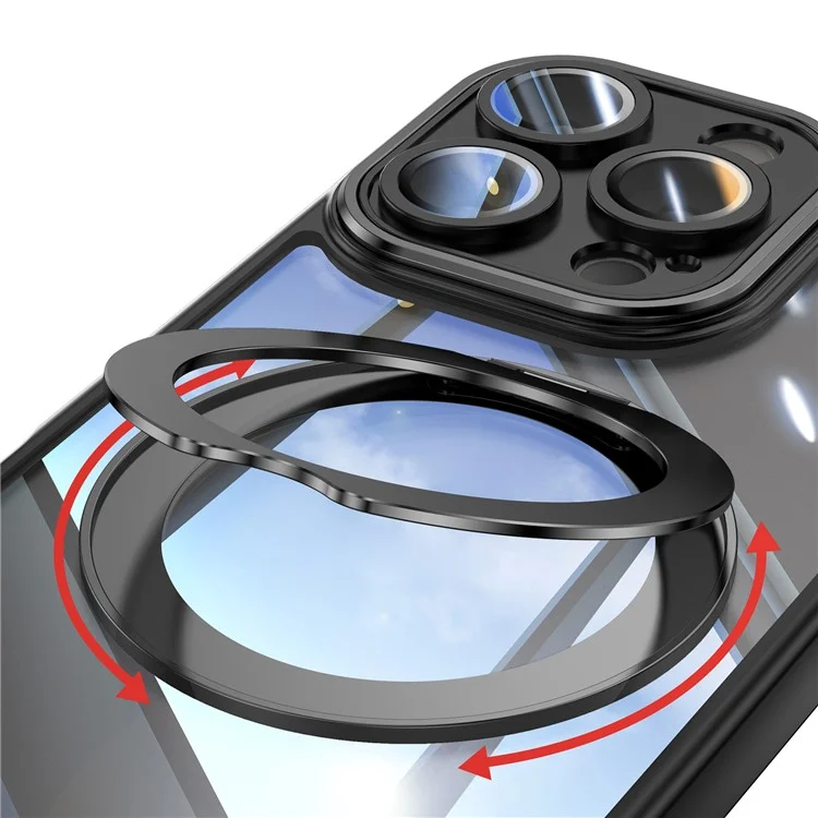 Für Iphone 16 Pro Case Rotatable Magnetic Kickstand TPU+PC -telefonabdeckung Mit Linsenfilm - Schwarz