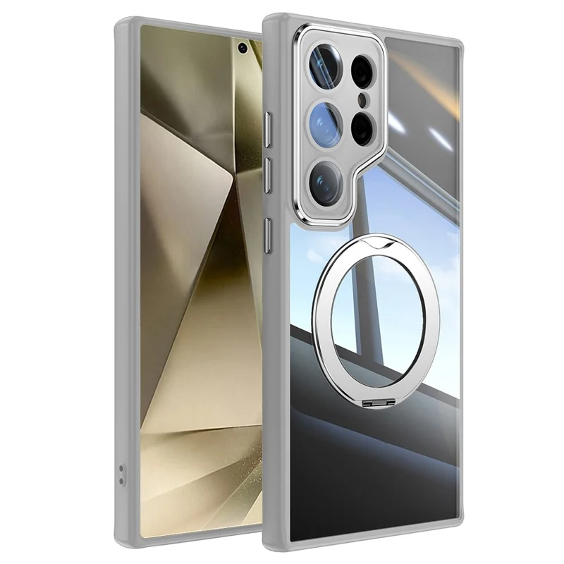 Для Samsung Galaxy S23 Ultra Case Case Вращающийся Магнитный Магнитный Удар TPU+PC Phone Cople с Помощью Объектива Пленки - Серый