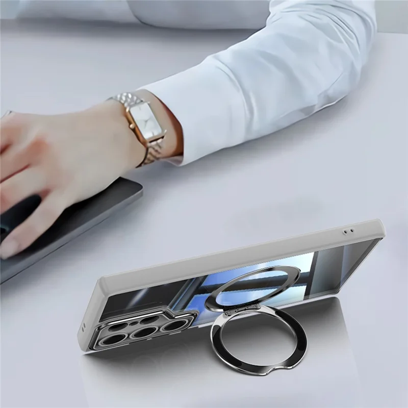 Для Samsung Galaxy S23 Ultra Case Case Вращающийся Магнитный Магнитный Удар TPU+PC Phone Cople с Помощью Объектива Пленки - Серый