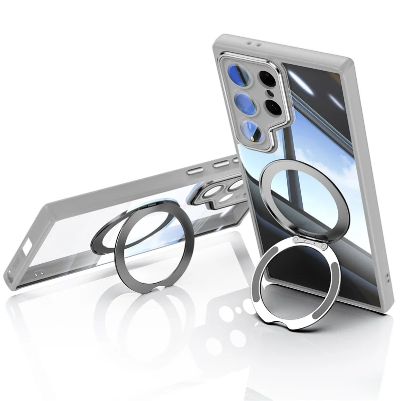 Для Samsung Galaxy S23 Ultra Case Case Вращающийся Магнитный Магнитный Удар TPU+PC Phone Cople с Помощью Объектива Пленки - Серый