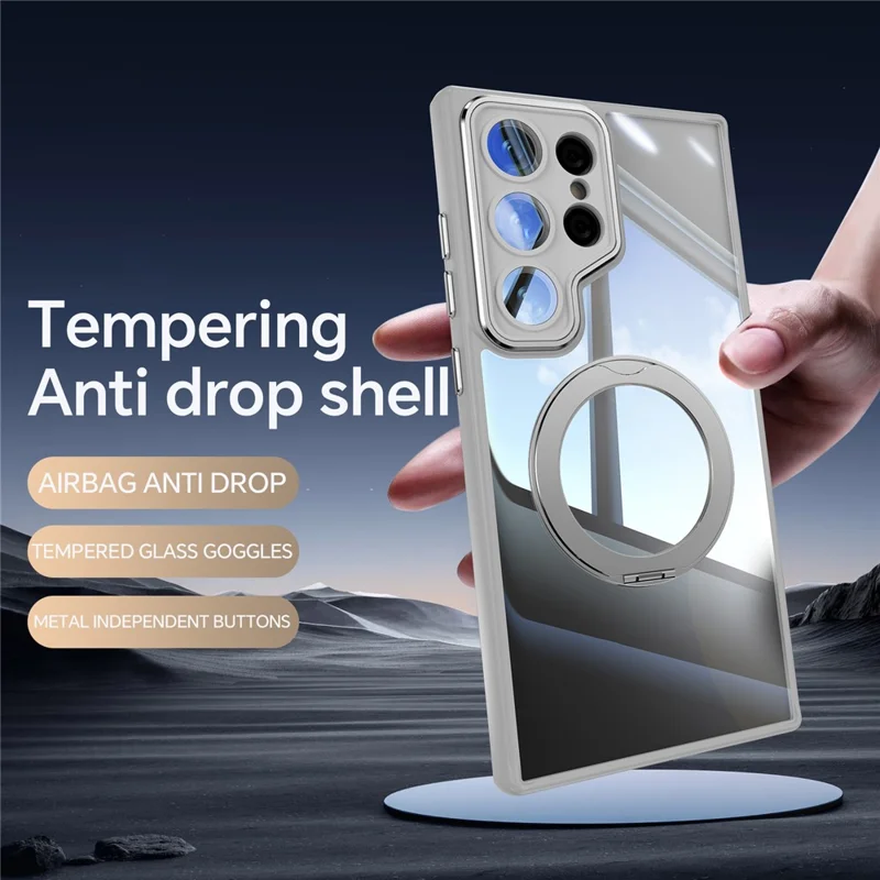 Для Samsung Galaxy S23 Ultra Case Case Вращающийся Магнитный Магнитный Удар TPU+PC Phone Cople с Помощью Объектива Пленки - Серый