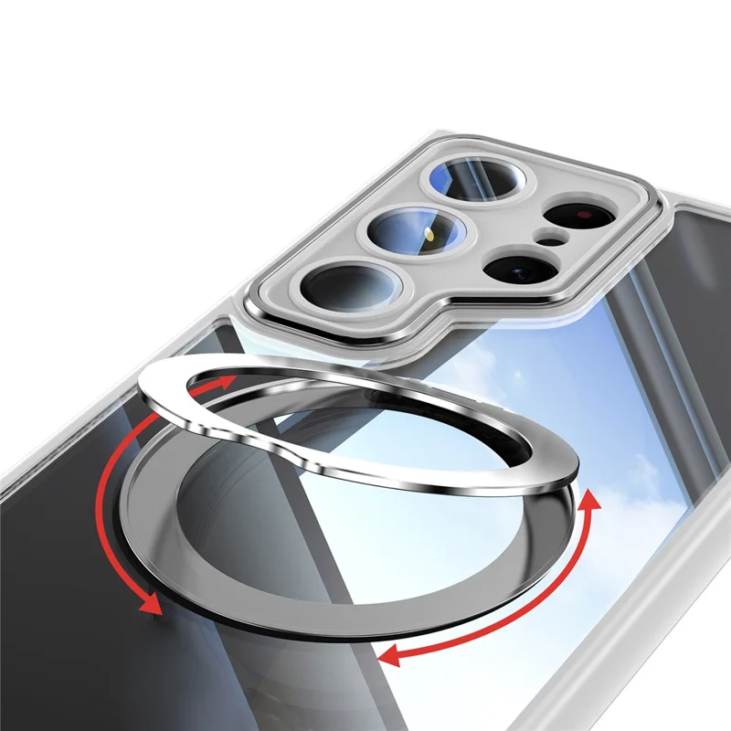 Для Samsung Galaxy S23 Ultra Case Case Вращающийся Магнитный Магнитный Удар TPU+PC Phone Cople с Помощью Объектива Пленки - Серый