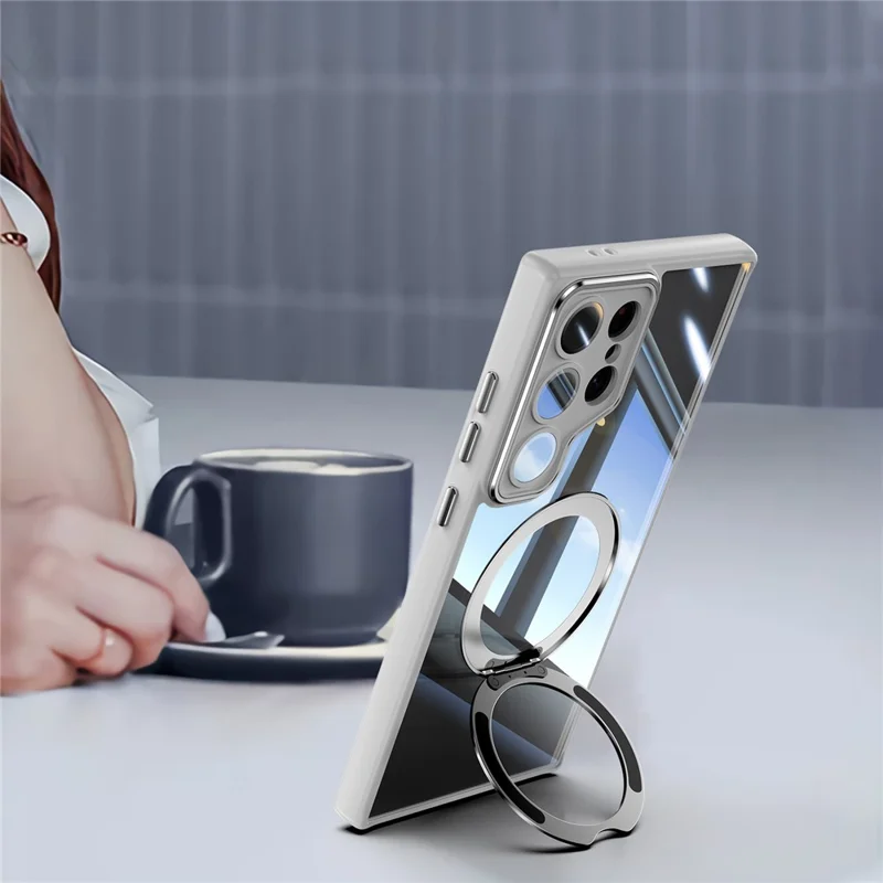 Для Samsung Galaxy S23 Ultra Case Case Вращающийся Магнитный Магнитный Удар TPU+PC Phone Cople с Помощью Объектива Пленки - Серый