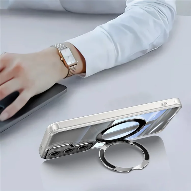Für Samsung Galaxy S23 Case Rotatable Magnetic Kickstand TPU+PC -telefonabdeckung Mit Linsenfilm - Transparent Weiß