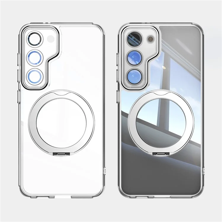 Für Samsung Galaxy S23 Case Rotatable Magnetic Kickstand TPU+PC -telefonabdeckung Mit Linsenfilm - Transparent Weiß