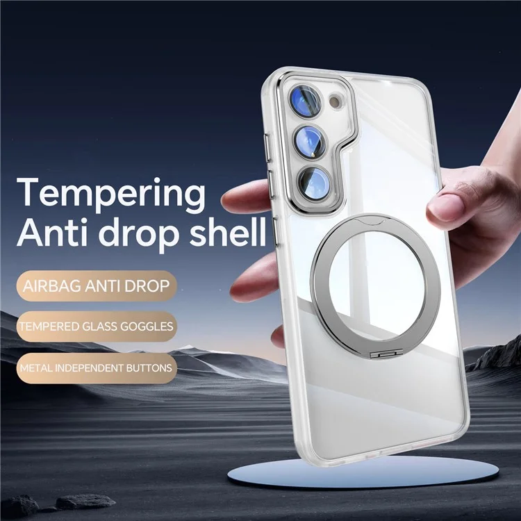 Für Samsung Galaxy S23 Case Rotatable Magnetic Kickstand TPU+PC -telefonabdeckung Mit Linsenfilm - Transparent Weiß