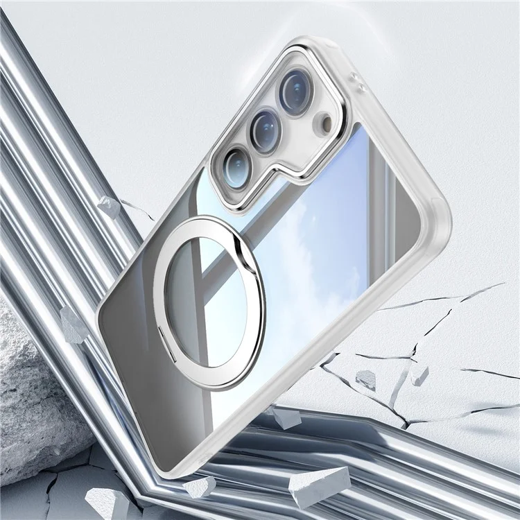 Für Samsung Galaxy S23 Case Rotatable Magnetic Kickstand TPU+PC -telefonabdeckung Mit Linsenfilm - Transparent Weiß