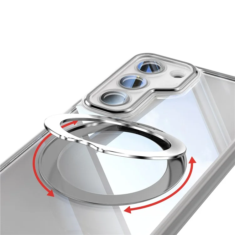 Für Samsung Galaxy S23 Case Rotatable Magnetic Kickstand TPU+PC -telefonabdeckung Mit Linsenfilm - Transparent Weiß