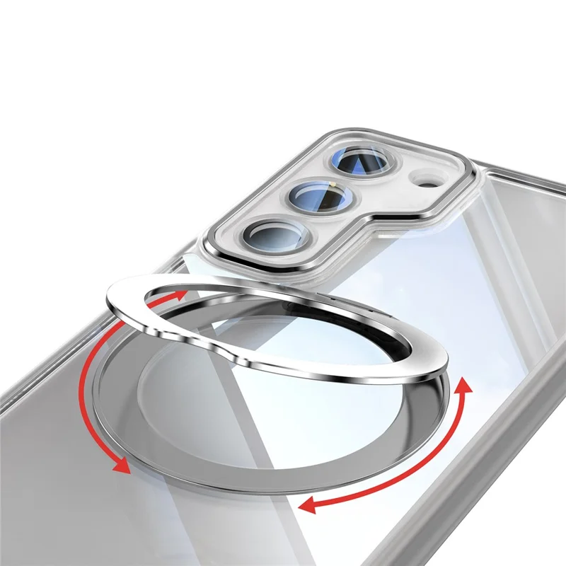 Pour Samsung Galaxy S23 + Case Rotativement de Kickstand Magnétique Tpu + Couverture Téléphonique pc Avec Film D'objectif - Blanc Transparent