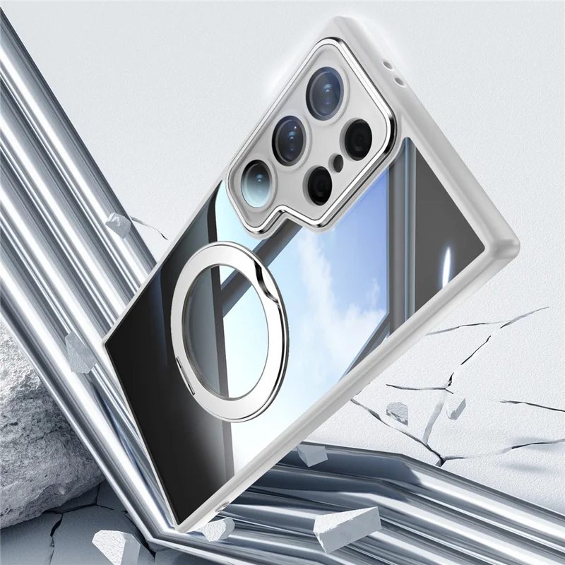 Para Samsung Galaxy S24 Ultra Case Rotatable Magnetic Kickstand Tpu+pc Teléfono Con Película de Lente - Gris