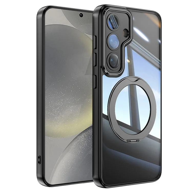 Для Samsung Galaxy S24 Case Вращающийся Магнитный Магнитный Удар TPU+PC Phone Cople с Пленкой Объектива - Черный
