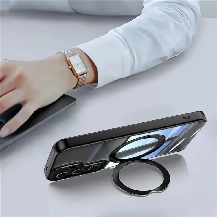 Для Samsung Galaxy S24 Case Вращающийся Магнитный Магнитный Удар TPU+PC Phone Cople с Пленкой Объектива - Черный