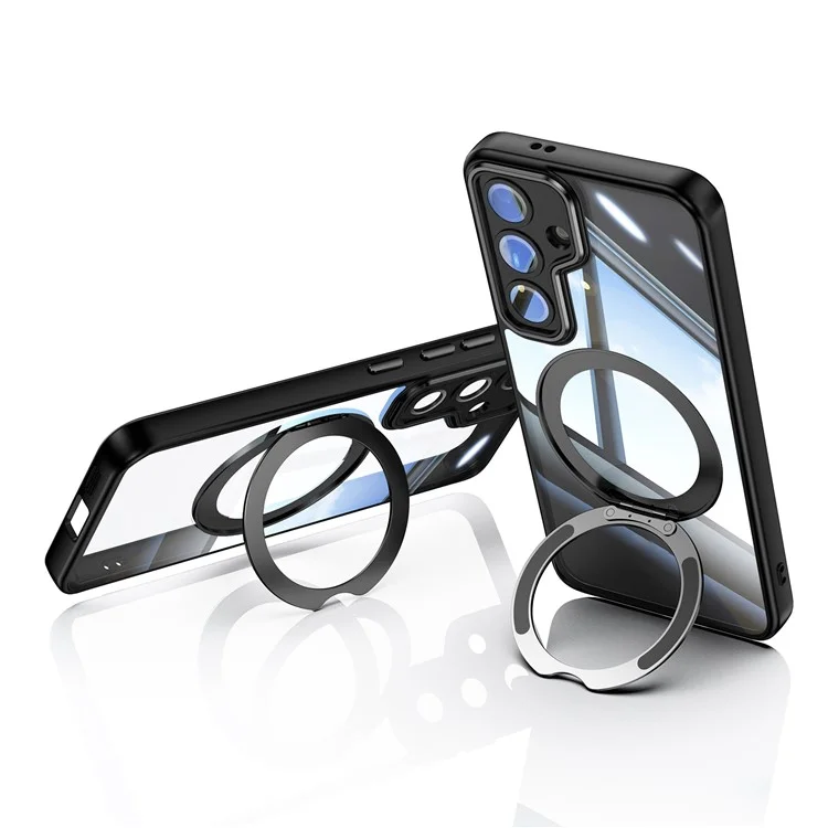 Для Samsung Galaxy S24 Case Вращающийся Магнитный Магнитный Удар TPU+PC Phone Cople с Пленкой Объектива - Черный