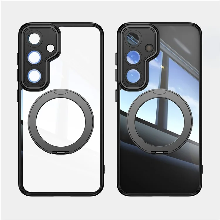 Для Samsung Galaxy S24 Case Вращающийся Магнитный Магнитный Удар TPU+PC Phone Cople с Пленкой Объектива - Черный