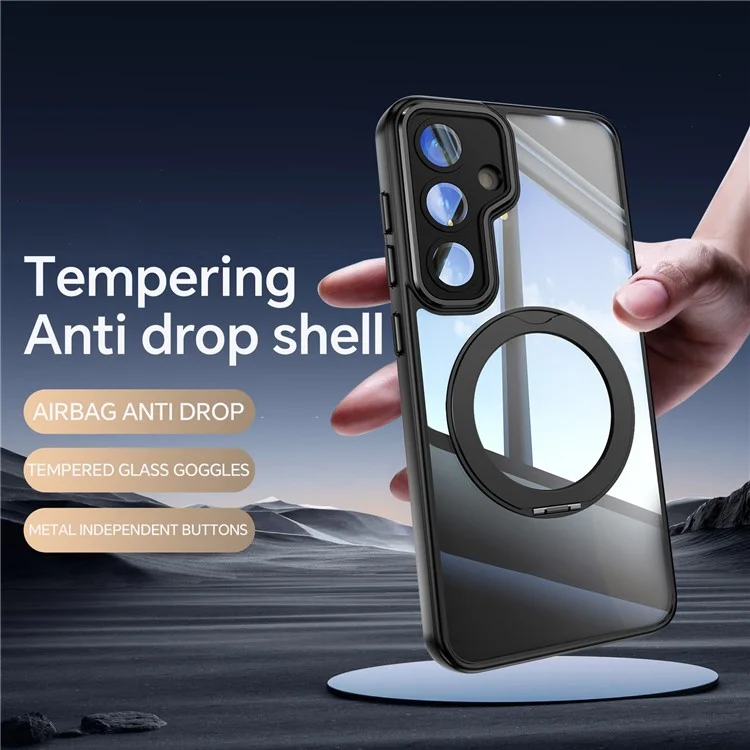 Для Samsung Galaxy S24 Case Вращающийся Магнитный Магнитный Удар TPU+PC Phone Cople с Пленкой Объектива - Черный
