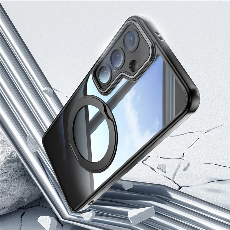 Для Samsung Galaxy S24 Case Вращающийся Магнитный Магнитный Удар TPU+PC Phone Cople с Пленкой Объектива - Черный