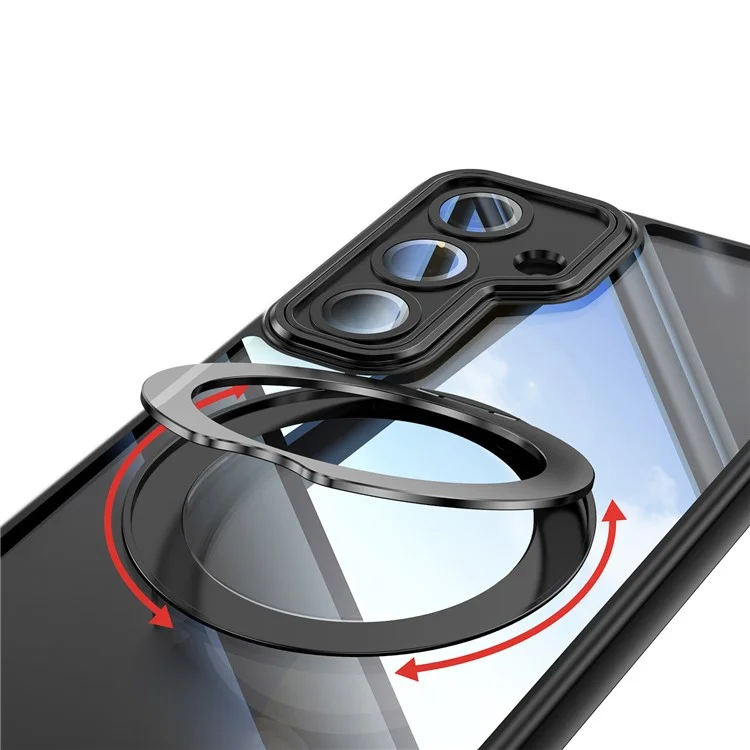 Для Samsung Galaxy S24 Case Вращающийся Магнитный Магнитный Удар TPU+PC Phone Cople с Пленкой Объектива - Черный
