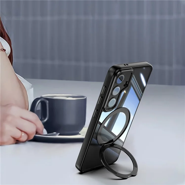 Для Samsung Galaxy S24 Case Вращающийся Магнитный Магнитный Удар TPU+PC Phone Cople с Пленкой Объектива - Черный