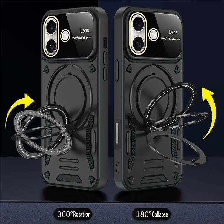 Для Iphone 16 Case Roating Magnetic Kickstand PC+TPU Chop Phone Cople - Черный