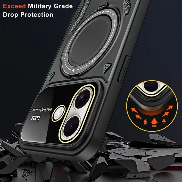 Для Iphone 16 Case Roating Magnetic Kickstand PC+TPU Chop Phone Cople - Черный