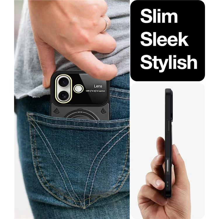 Для Iphone 16 Case Roating Magnetic Kickstand PC+TPU Chop Phone Cople - Черный