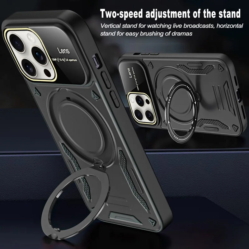 For iPhone 16 Pro Case Rotating Magnetic Kickstand PC+TPU Phone Cover - Purple