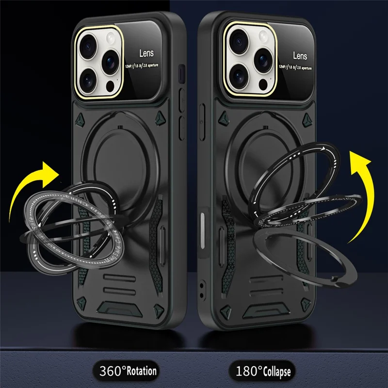 For iPhone 16 Pro Case Rotating Magnetic Kickstand PC+TPU Phone Cover - Purple