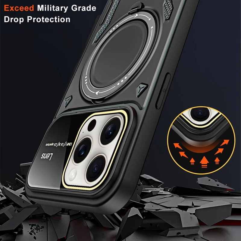 For iPhone 16 Pro Case Rotating Magnetic Kickstand PC+TPU Phone Cover - Purple