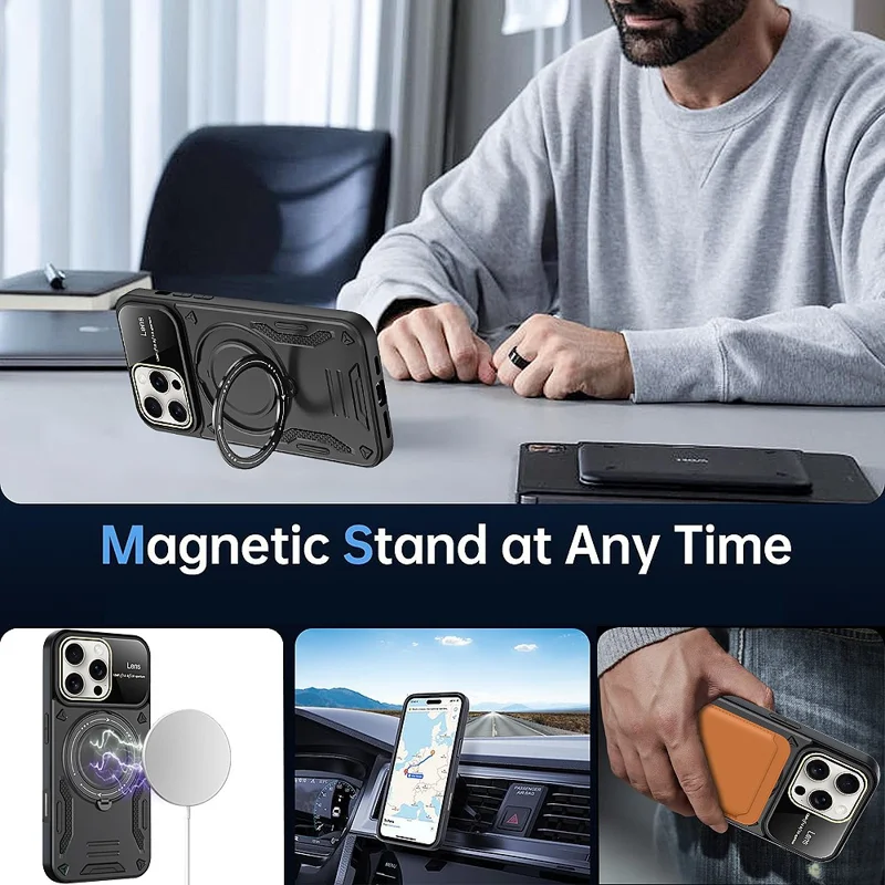 For iPhone 16 Pro Case Rotating Magnetic Kickstand PC+TPU Phone Cover - Purple