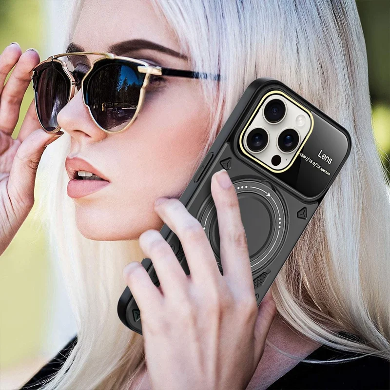 For iPhone 16 Pro Case Rotating Magnetic Kickstand PC+TPU Phone Cover - Purple