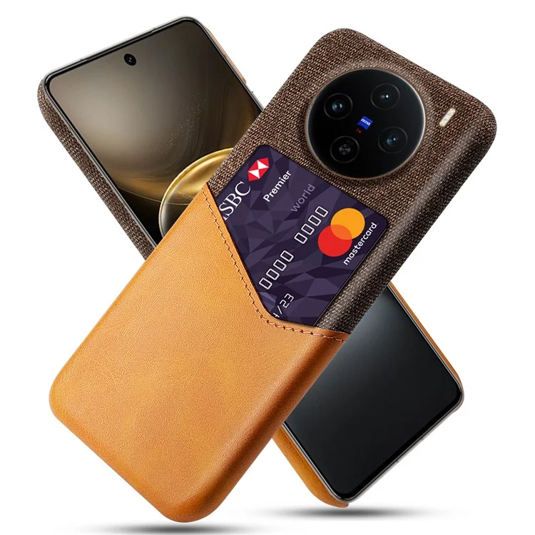 Para Vivo X100s 5G Case PU Tarjeta de Cuero Textura de Tela de Tela Hard PC Cover - Naranja
