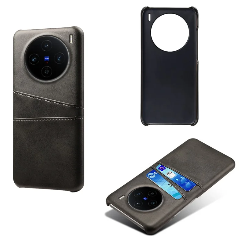 For vivo X100 5G Case Dual Card Slots PU Leather + Hard PC Phone Cover - Black