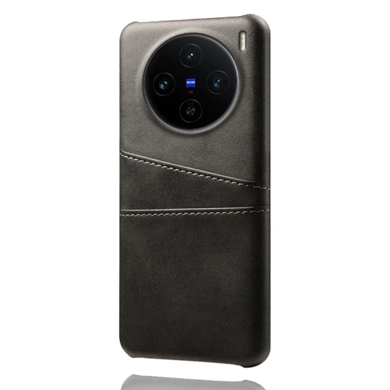 For vivo X100 5G Case Dual Card Slots PU Leather + Hard PC Phone Cover - Black