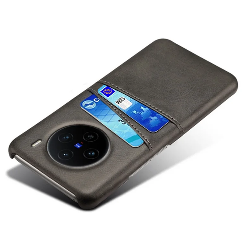 For vivo X100 5G Case Dual Card Slots PU Leather + Hard PC Phone Cover - Black